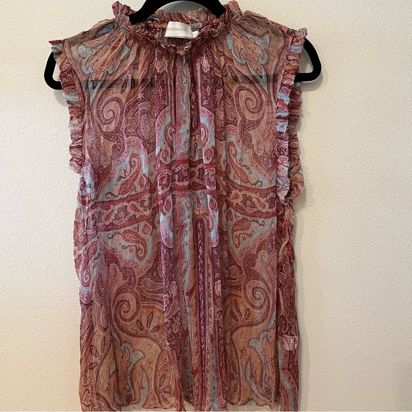 Zimmerman 100% silk floral tank with ruffled detail on neck and sleeve size 2 - Picture 1 of 4